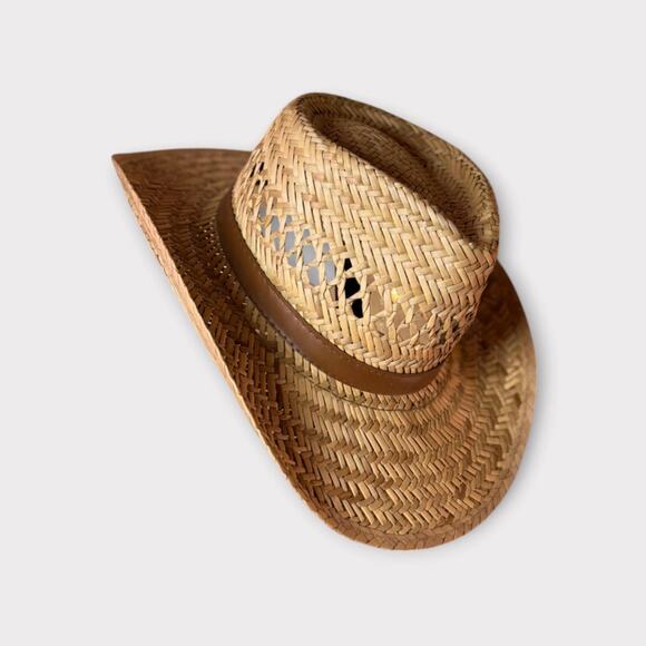 Woven Straw Cowboy Hat – Ventilated Crown & Brown Hatband – Rustic Handmade - Picture 2 of 4